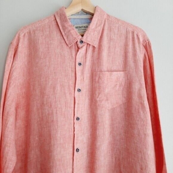 HERITAGE 100% Soft Linen Button Down Shirt Pink Men's Sz XL - Picture 3 of 9